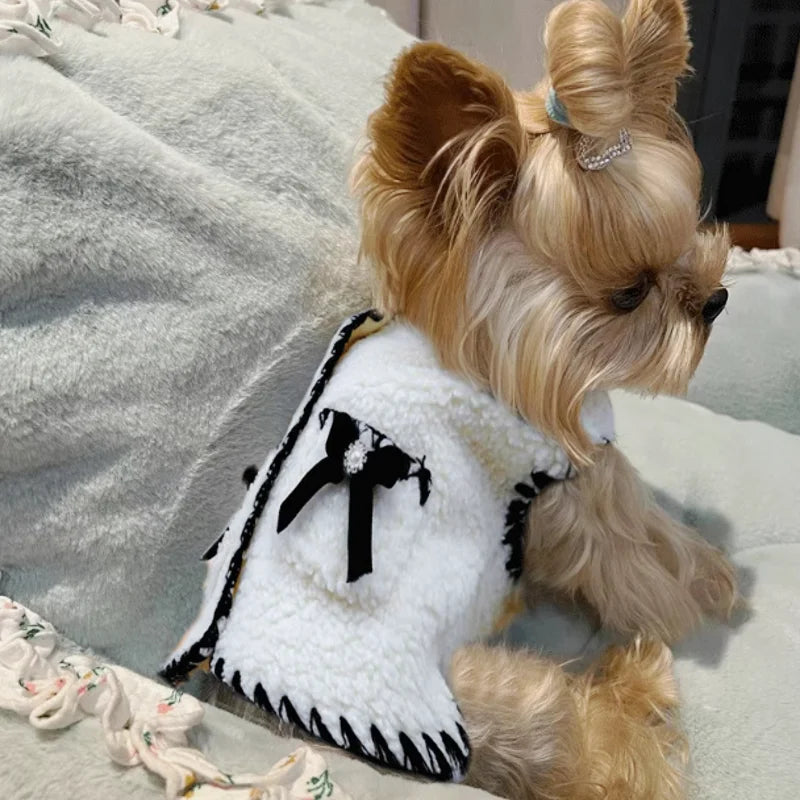 Autumn Winter Dog Clothes Luxury Dog Coat Black White Bow Pet Dog Jacket Girls Dog Costume Chihuahua Yorkie Clothing Cat Vest