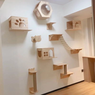 Cat Mounted Climbing Wall Cat Hammock & Cat Climbing Ladder Cat House Cat Shelf Sisal Nest for Kitten Playing & Rest Pet Toys