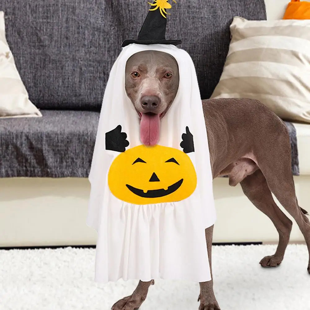 Halloween Costume for Dogs Witch Hat Pumpkin White Ghost Costume Fancy Dress for Dogs Cats Pet Outfits for Halloween Cosplay