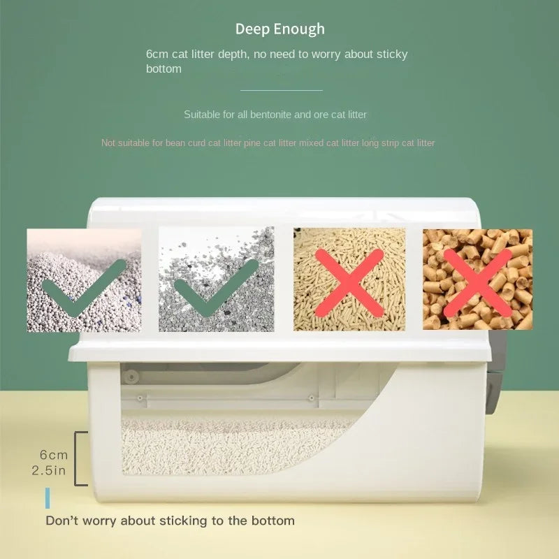 Large Fully Closed Semi-Automatic Cat Litter Box Easy Clean with Durable Plastic Hand-Pulled Shovel Accessory Cat Toilet