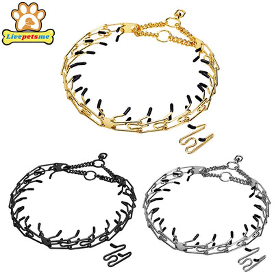 Gold Dog Collar Choker with Comfort Rubber, Stainless Steel Pet Prong Collar, Adjustable Metal Necklace for Medium and Large Dog