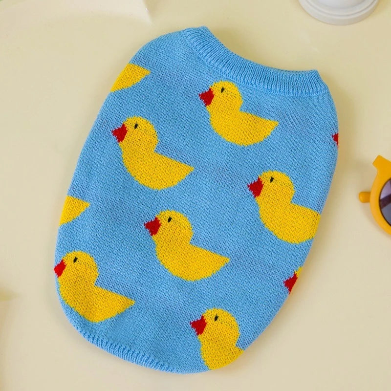 Cartoon Ducks Wool Sweaters for Small Medium Dogs Winter Warm Cat Clothing French Bulldog New Year Christmas Pet Cat Overalls