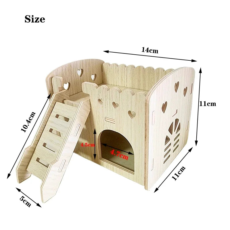 Smooth Hamster Hideaway Wooden Hamster House with Climbing Ladder Small Pet Castle Arch Bridge for Dwarf Mice Gerbils Small Pets