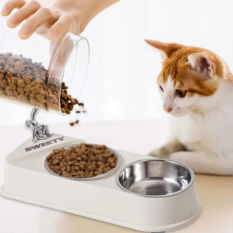 Pet Double Feeding Bowl Non-Slip Feeder Two Dishes For Cats Non-skid Pet Stainless Steel Bowls Pet Feeder Food Dispenser