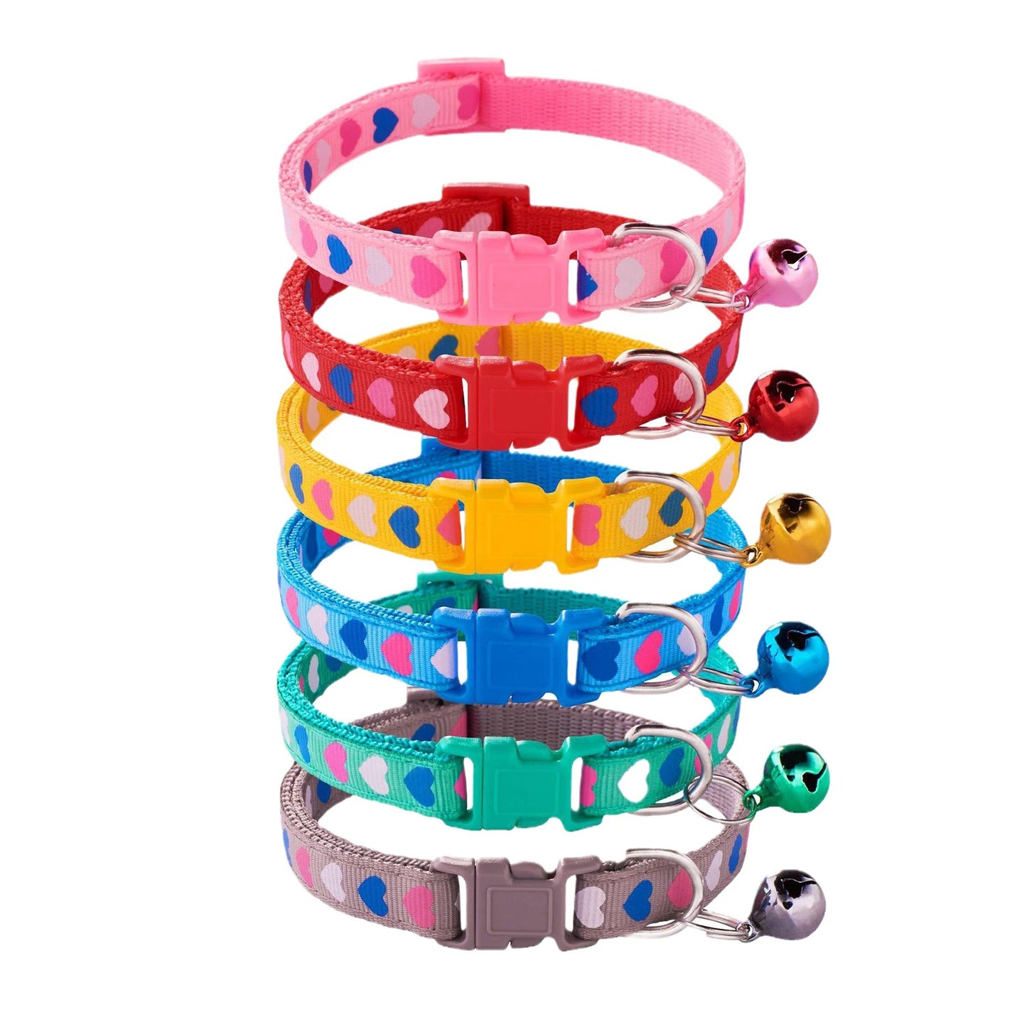 Cat Bell Collar Colorful PVC With Bells Dog Collar Detachable Adjustable Pet Collar Love Heart Printed Comfortable For Cat