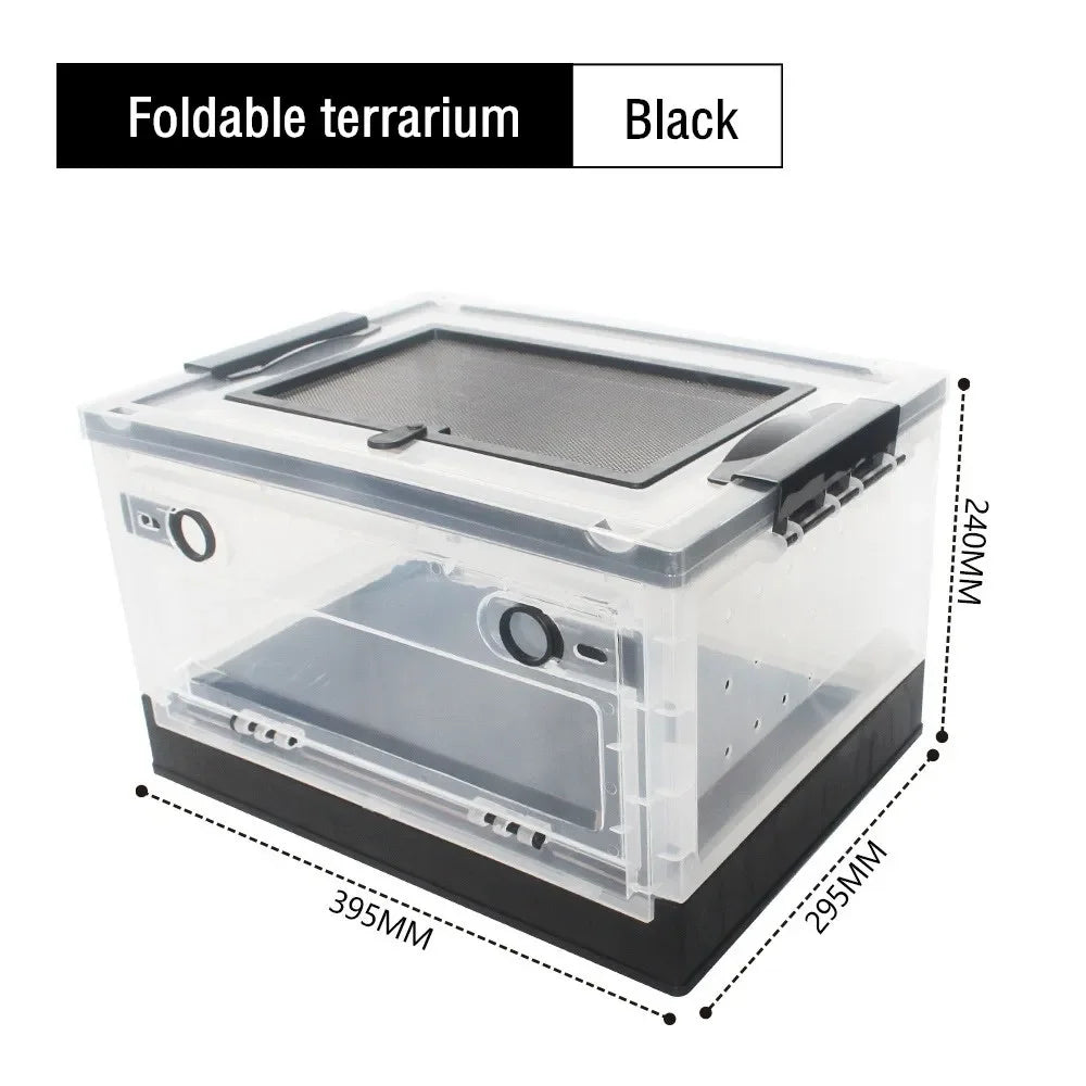 Foldable Reptile Feeding Box Anti-Drop with Screen Ventilation Spider Lizard Reptile Terrarium Hatching Container Habitat