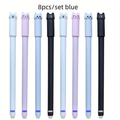 4/8/12pcs Creative Cat Erasable Gel Pens Set 0.5mm Washable Handle Magical Blue/Black Ink Erasable Refills Rod Writing Stationer