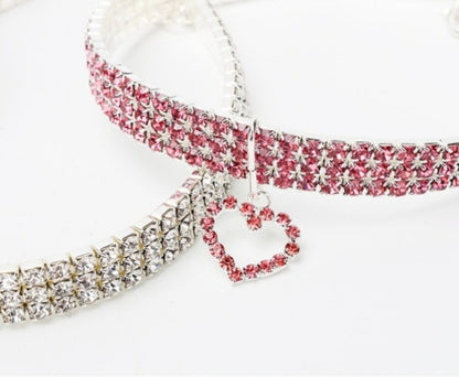 New Cat Dog Collar Three Row Elastic Rhinestone Pet Collars Love Decoration Necklace Puppy Kitten Ornament Pets Supplies