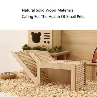 Wood Hamster Hideaway Toy Wooden Hamster House with Climbing Ladder Small Animals Castle Home for Dwarf Mice Gerbils Small Pets