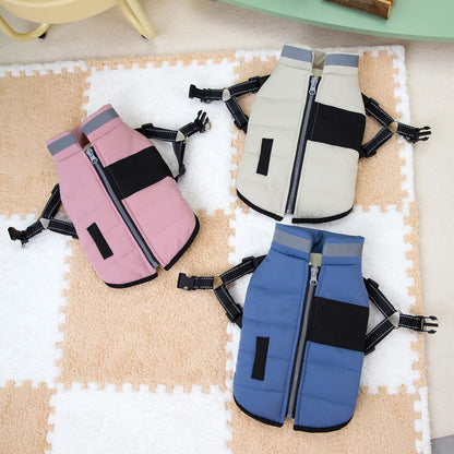 Reflective Dog Coat with Harness Winter Dog Fleece Coat Cold Weather Clothes Zipper Dog Harness Jacket for Medium Large Dogs