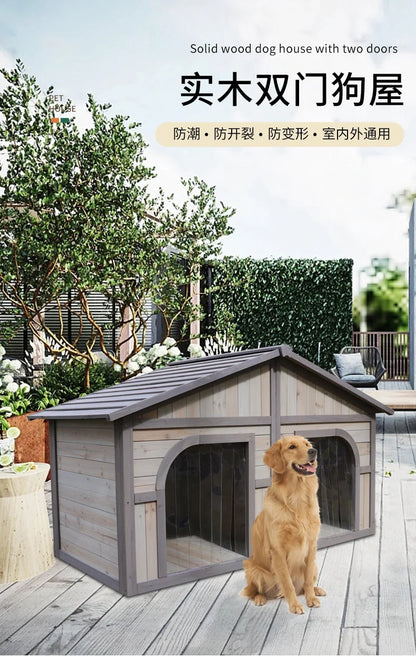 Solid wood dog house dog villa wooden kennel waterproof and rainproof outdoor large kennel dog house type pet