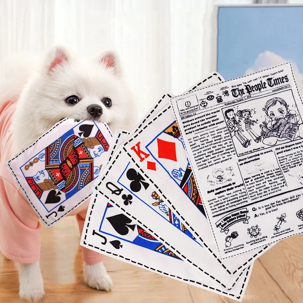 Plastic Creaks Squeaky Newspaper Poker Crinkle Dog Toys Fun Interactive Tug of War Dog Chew Toy Washable Bite-Resistant Pet Toys