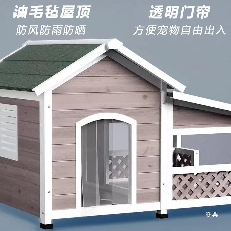 Outdoor Dog House Rainproof Courtyard Dog Villa Medium Kennel Shed Wooden Outdoor Rural Dog House