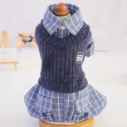 Thin Jumpsuits Dog Clothes Fake Two Piece Suit Spring Autumn Sportswear Knitted Sweater Vest & Shirt Fake Two-piecs Suit