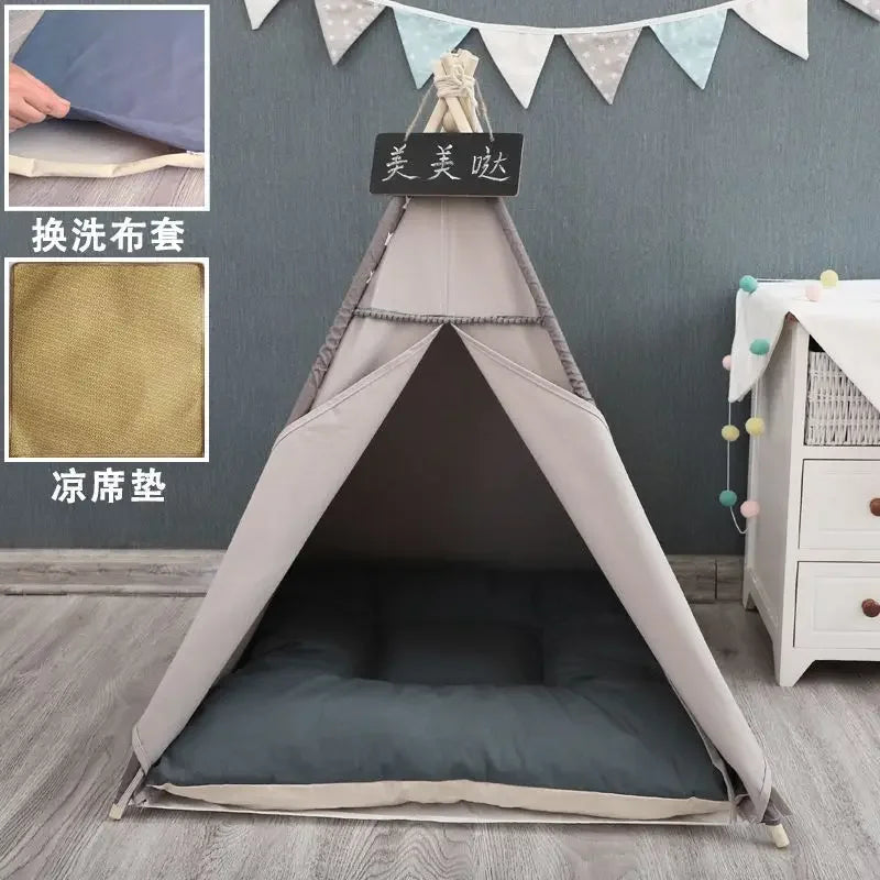 NK0 Internet celebrity ins pet tent teddy kennel corgi dog bed cat litter four seasons medium and small dog semi-closed removabl