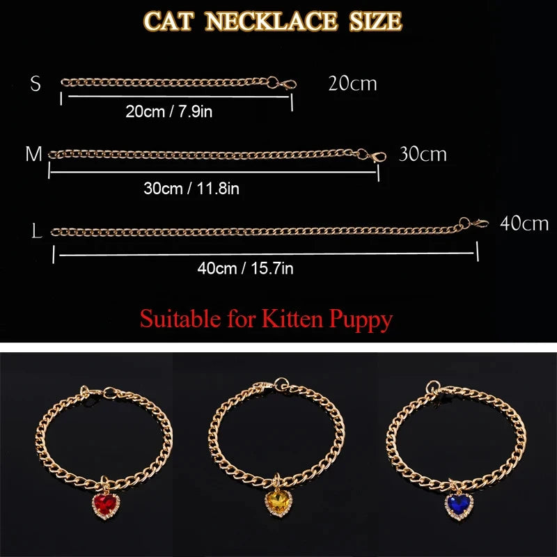 Luxury Dog Cat Necklace Jewelry with Heart Diamond Pendant Design Gold Chain Collar Pet Wedding Birthday Costume Accessories