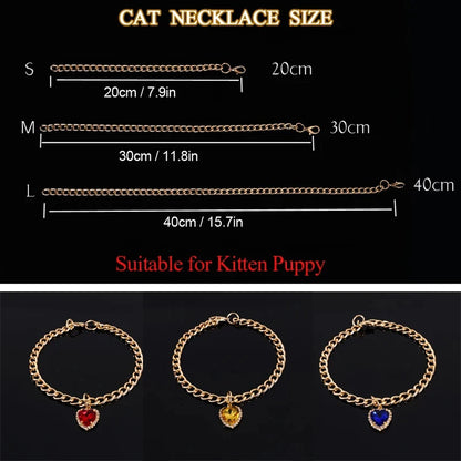 Luxury Dog Cat Necklace Jewelry with Heart Diamond Pendant Design Gold Chain Collar Pet Wedding Birthday Costume Accessories