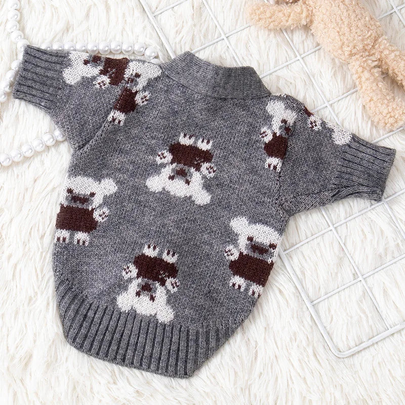 Dog Sweater 2024 Bear Print Cardigan Coat Dog Knitted Sweater Chihuahua French Bulldog Bichon Fashion Dog Clothes Puppy Apparel