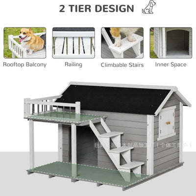 Outdoor rain and sun protection Solid wood dog house Dog house Preservative wood Pet nest Universal warm cat kennel Kennel