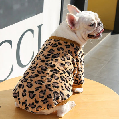 Lovely Leopard Pet Dog Clothes Soft Flannel Winter Puppy Overalls York Dog Cartoon Printing Sphinx Cat Sweatshirt Drop Shipping