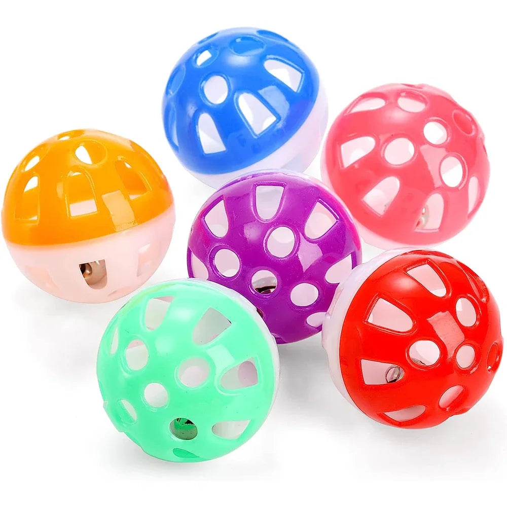 6/100Pcs Cat Toy Balls Pet Cat Kitten Play Plastic Balls with Jingle Bell Pounce Chase Rattle Toy Cat Toys Bulk Random Color