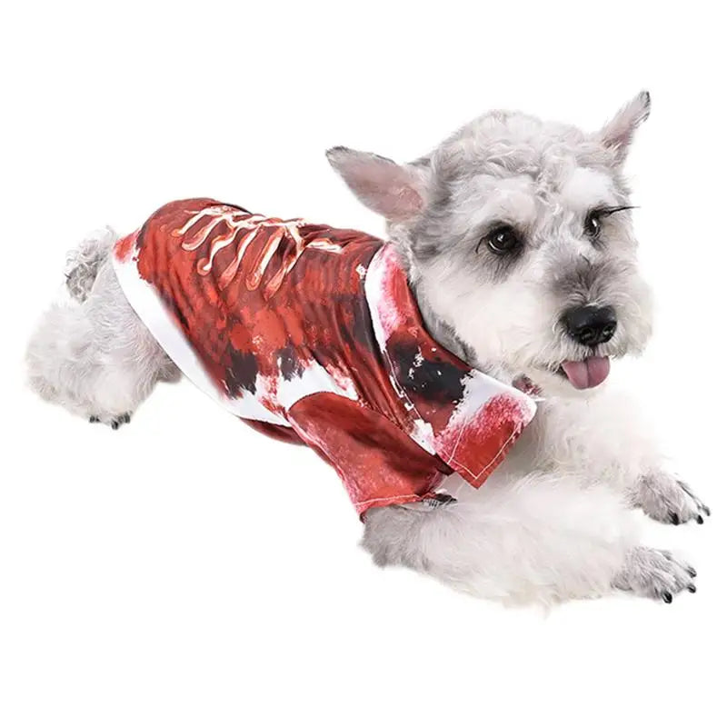 Cat Halloween Costumes Spooky Pet Blood Shirt Printed Pet Dog Clothes Bloody Skeleton Clothes Dress up for Small Medium Large