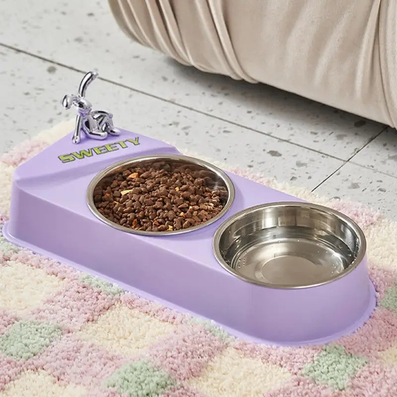 Pet Double Feeding Bowl Non-Slip Feeder Two Dishes For Cats Non-skid Pet Stainless Steel Bowls Pet Feeder Food Dispenser