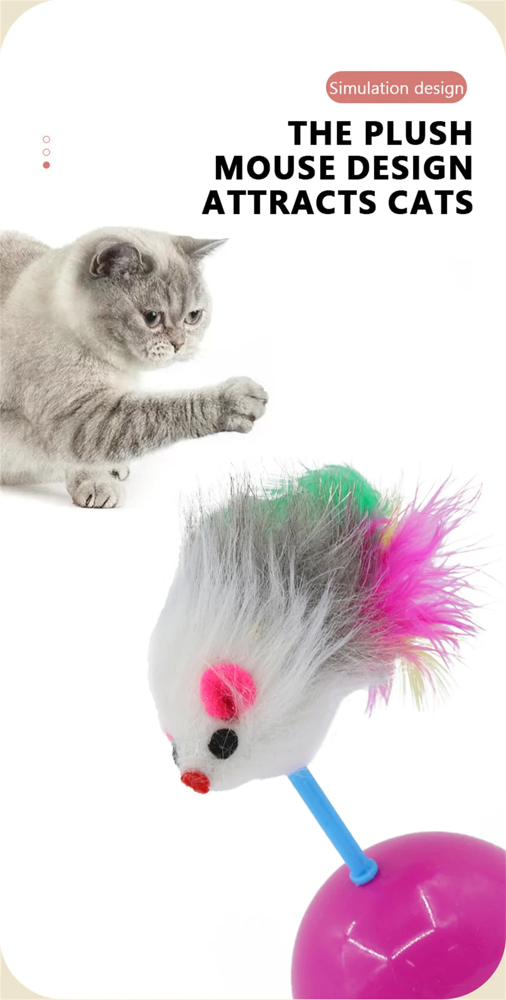 Pet Durable Colorful Feather Mimi Favorite Fur Mouse Tumbler Kitten Cat Toys Play Balls For Catch Cats Supplies 2PCS