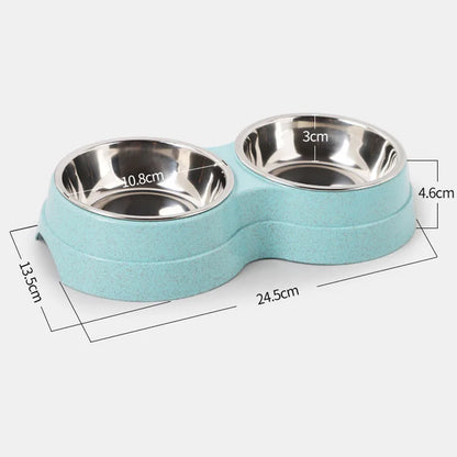 Pet Stainless Steel Bowls Double Puppy Dog Food and Water Bowls Set Cat Bowls Pet Feeder Dishes Dual Bowls for Small Dogs Cats