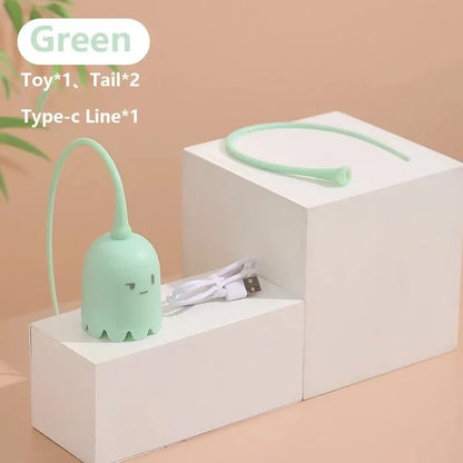 1 Set of Electric Cat Teasing Stick Intelligent Tail Wagging Cat Toy, Silicone Tail Automatic Rotating Cat Toy