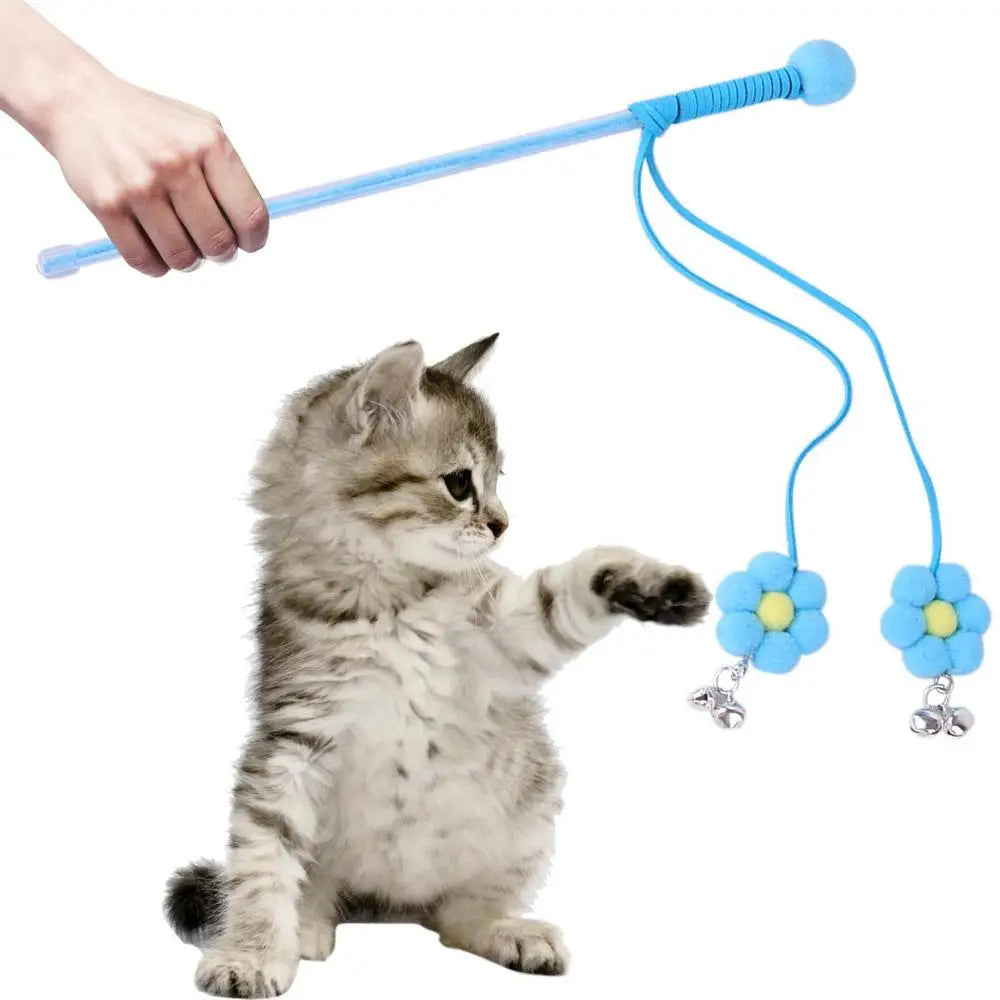 Cat Teaser Wand Kitten Stick Toy Cat Fishing Pole Toy Cat Teaser Toy With Bell And Chrysanthemum Pendant Promotes Cat Exercise