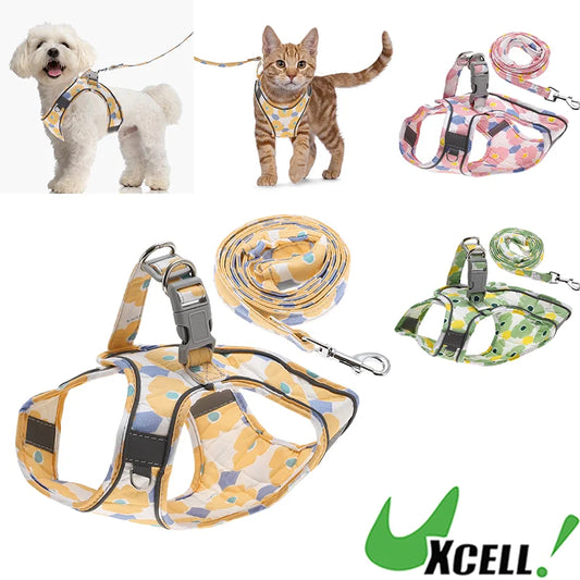 Uxcell Fashion Puppy Harness and Leash Set Pet Harness Vest with Reflective Strips and Magic Tapes for Kitten Puppy Outdoor