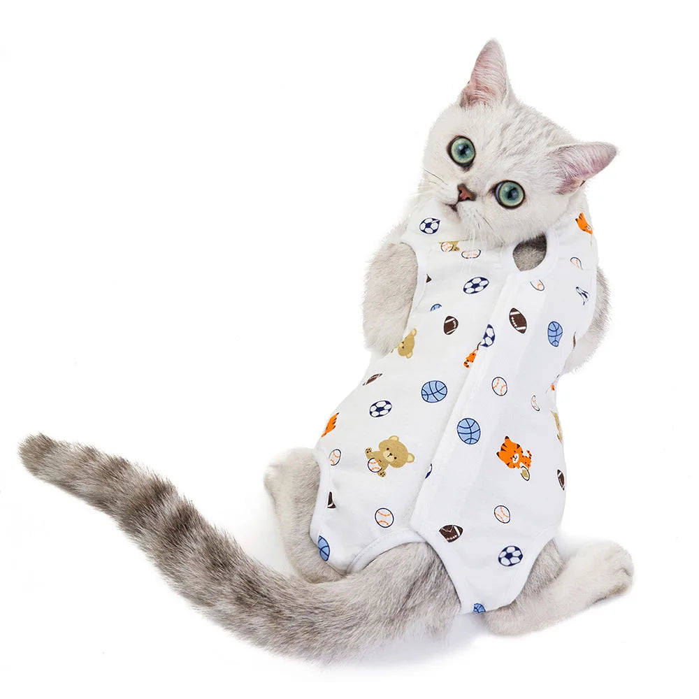 Cat Sleeveless Shirt Cat Recovery Suit Breathable E-Collar Alternative Vest for Cat Small Puppy Cute Printed Cotton Pet Clothes