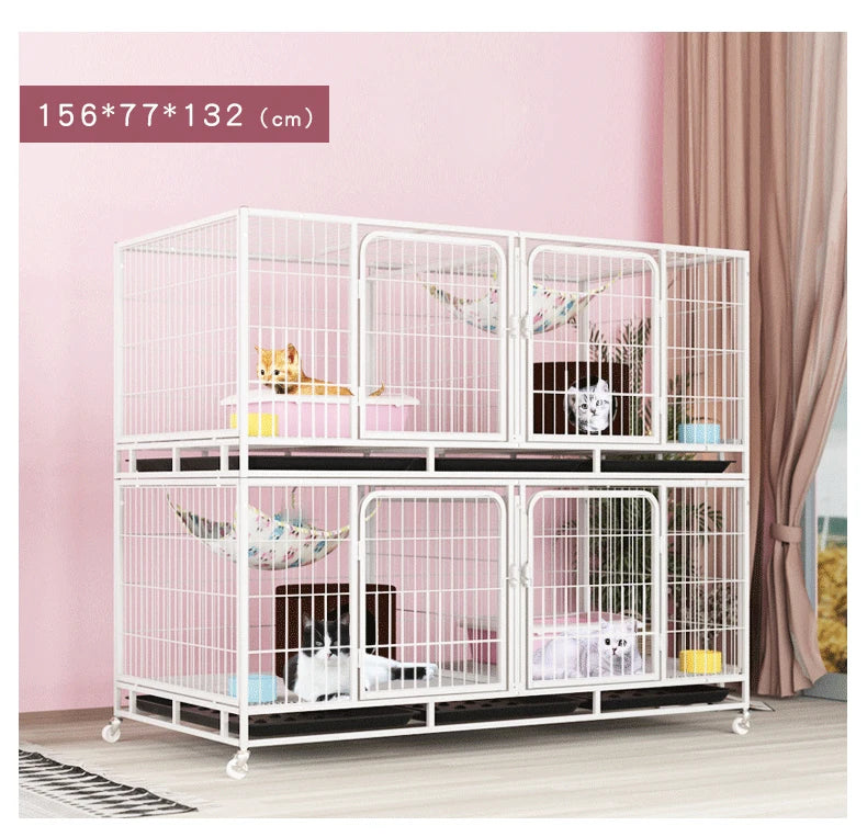 Outdoor Animal Cage Metal Pet Breeding Cage Stainless Steel Wire 6-Door 3-Layer Cat Cage With Wheels