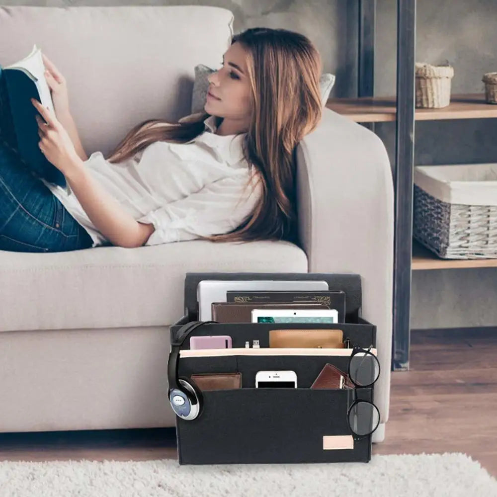 Bedside Organizer Caddy Felt Storage Bag Bed Sofa Shelf Pouch Holder Books Holder And Tissue Box Versatile Compact And