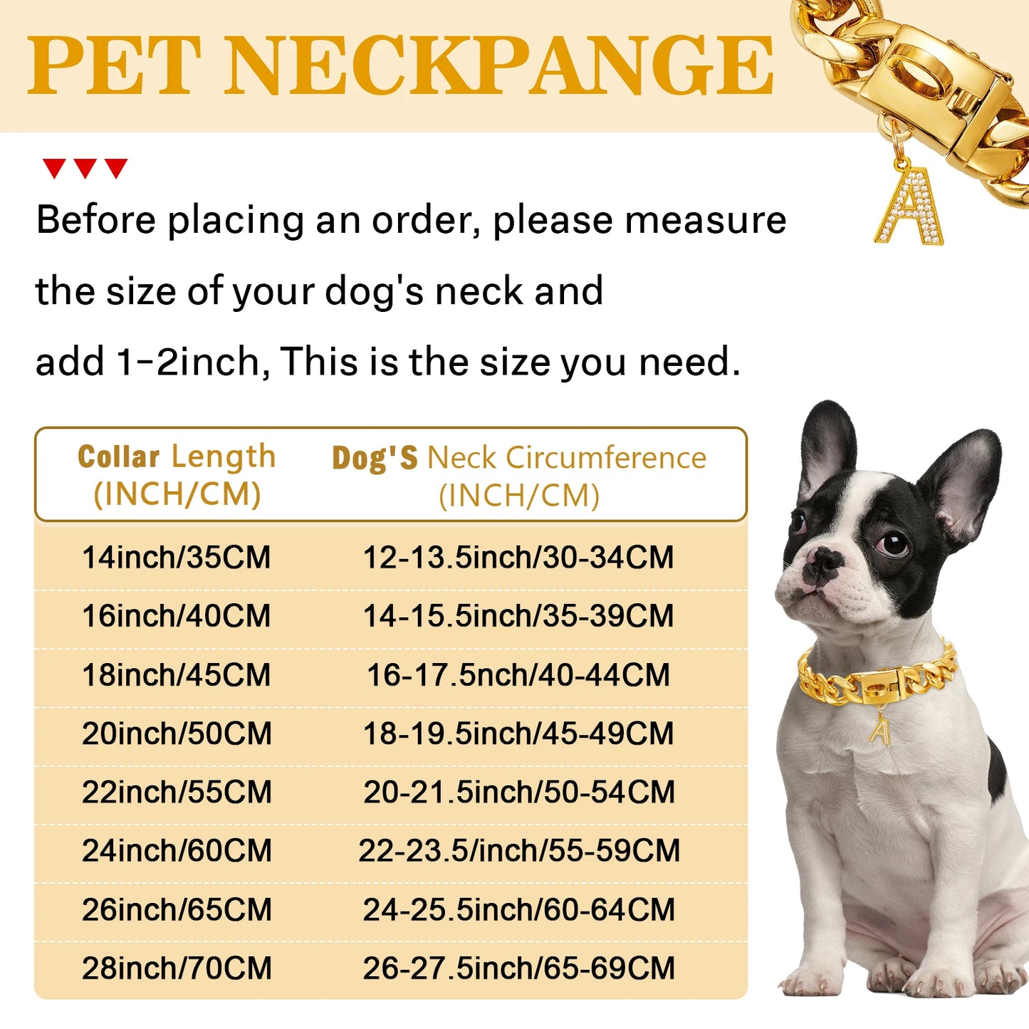 15/19mm Wide Solid Cuban Link Chain Gold Dog Chain Collar with Pendant A Strong Stainless Steel Chew Proof Collars for Large Dog