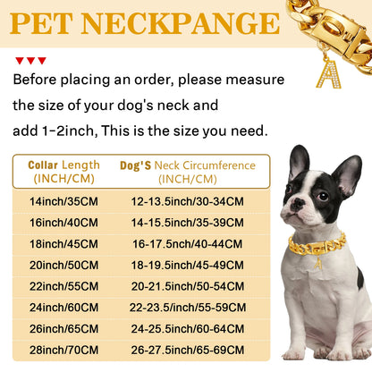 15/19mm Wide Solid Cuban Link Chain Gold Dog Chain Collar with Pendant A Strong Stainless Steel Chew Proof Collars for Large Dog