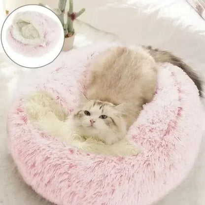 Long Soft Plush Round Cat Bed Comfortable Warm For Small Dogs Winter Sleep Bag Cats Nest Round Semi Enclosed Plush Pet Cat Bed
