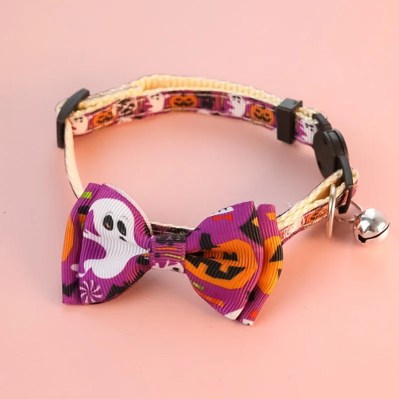 Bow Knot Halloween Pet Dog Collar Pumpkin Witch Hat Adjustable Neck Accessories for Cats Safety Buckle Decorate Pet Necklace