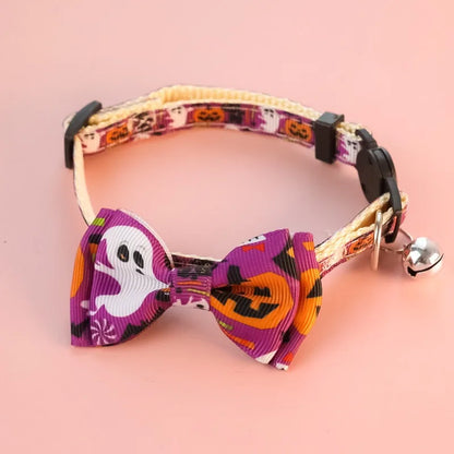 Bow Knot Halloween Pet Dog Collar Pumpkin Witch Hat Adjustable Neck Accessories for Cats Safety Buckle Decorate Pet Necklace
