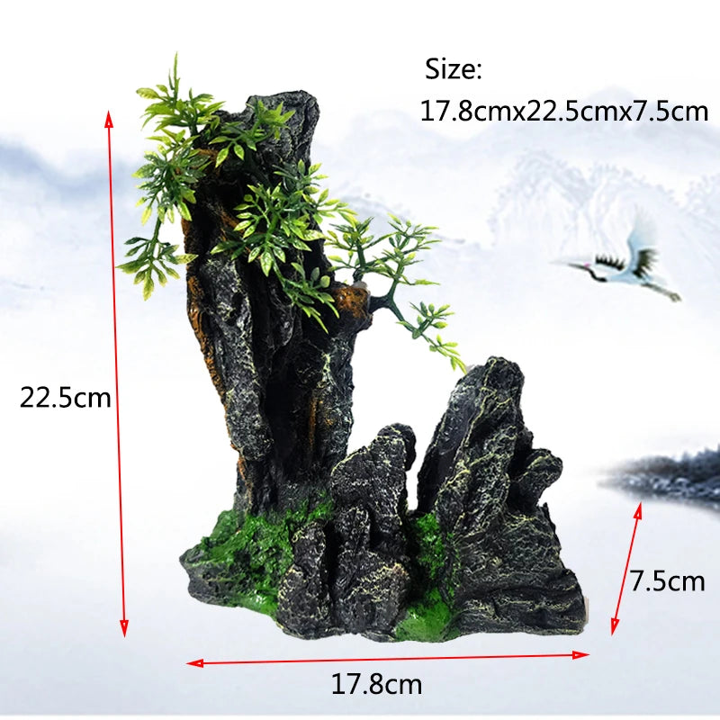 Resin Aquarium Rockery Mountain Decoration Artificial View Rock Cave Stone Tree Fish Tank Ornament Pet Supplies Home Decor