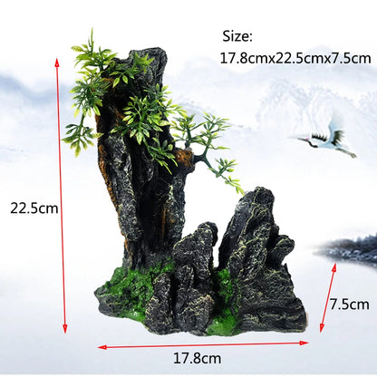 Resin Aquarium Rockery Mountain Decoration Artificial View Rock Cave Stone Tree Fish Tank Ornament Pet Supplies Home Decor