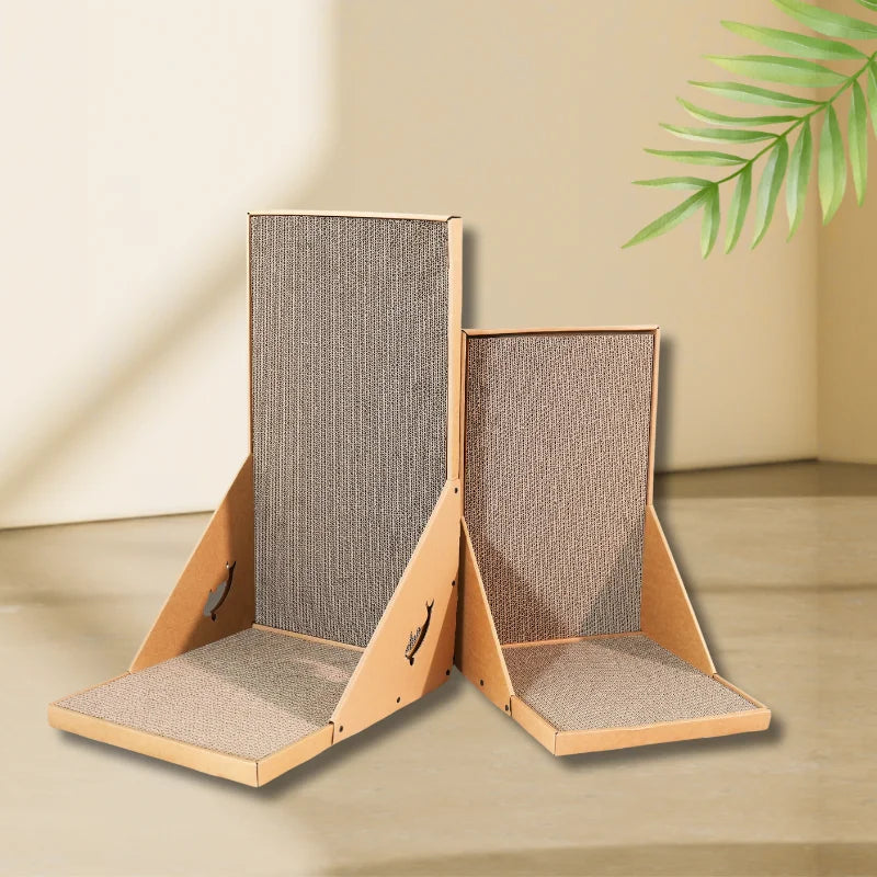 Cardboard Scratching Post for Indoor Cats, 26.8 Inch L-Shaped Vertical Scratching Post with Catnip, Large Scratching Post