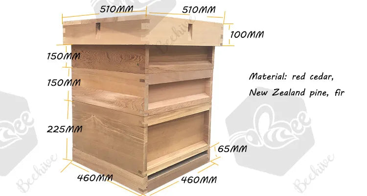 Wholesale 8 10 Frame 3 Layer New Zealand Pine red cedar Fir Wooden UK English British National Beehive Bee Hive with Metal Roof