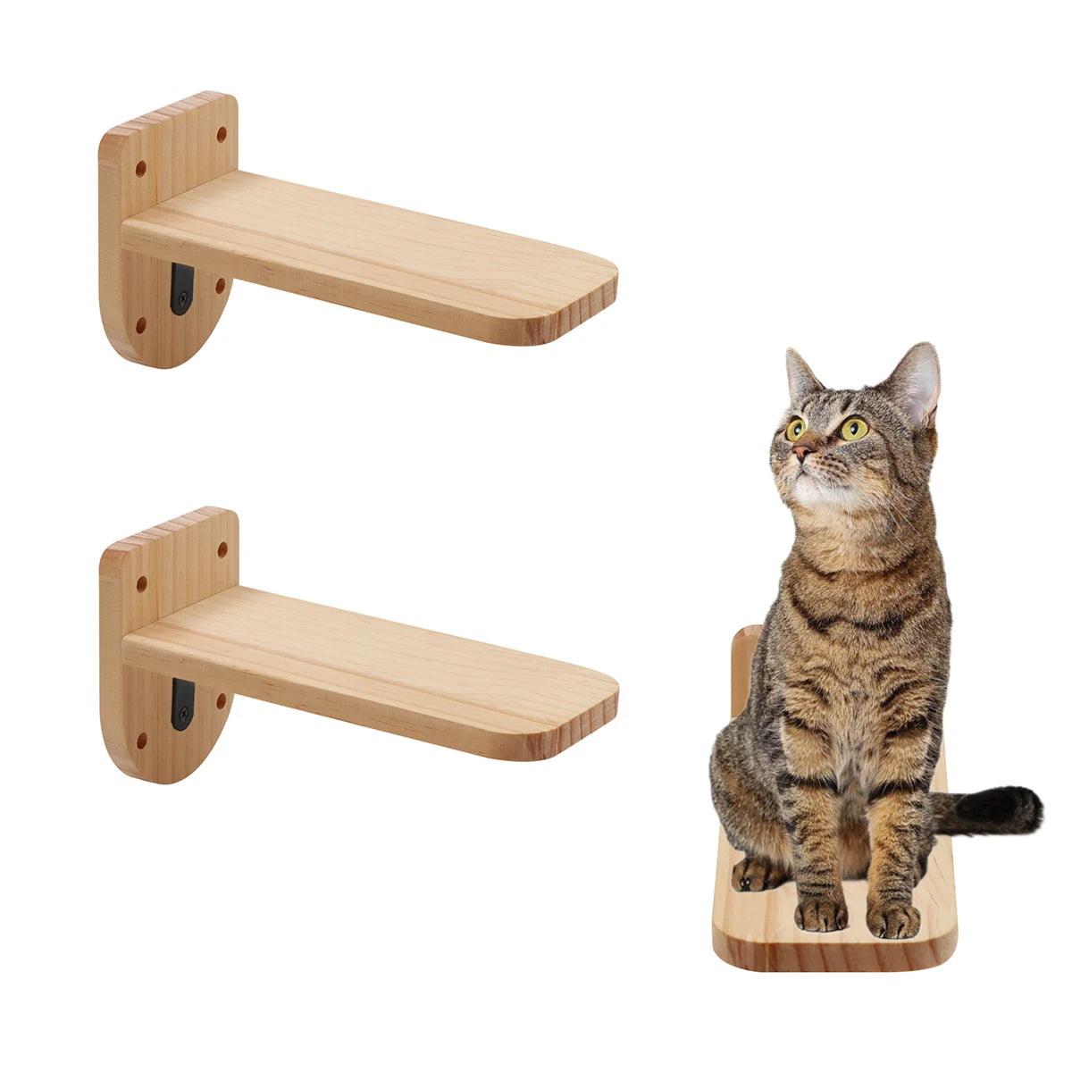3Pcs Cat Mounted Wooden Cat Jumping Platform Climbing Ladder Shelves Cat Wall for Kitty Perch and Playing