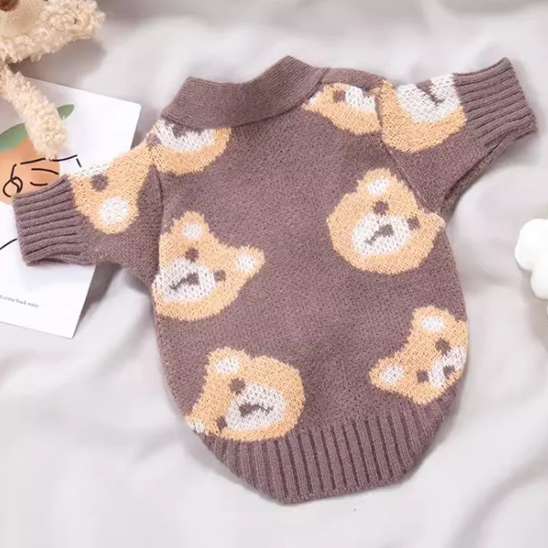 Luxury Cardigan Winter Warm Dog Clothes Dog Sweaters for Small Dogs Bear Print Puppy Coat Pet Sweatshirt Bichon Knitted Sweater