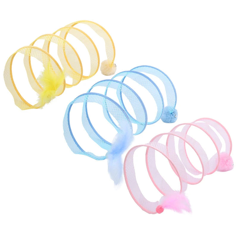 Folded Tunnel Pet Cat Toys Solid Color S Shaped Feather Ball Interactive Accessories For Kitten Home Energy Relieve Pet Supplies