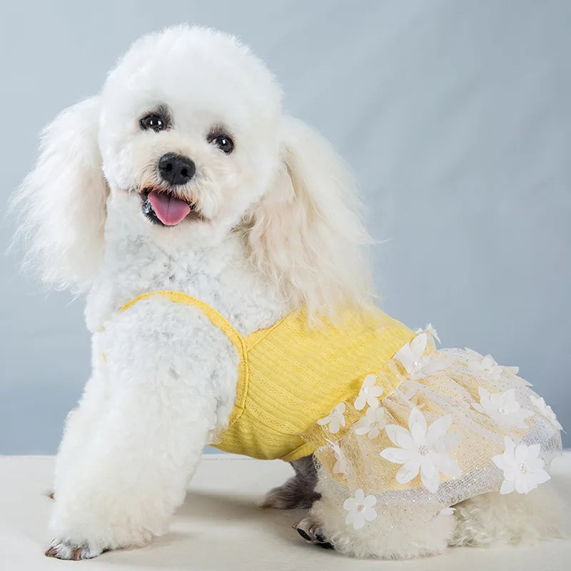 Floral Lace Dog Cat Dress Vest Flowers Design Pet Puppy Shirt Skirt Princess Halter Dress Mesh Gauze Bouffant Dress Pet Clothes