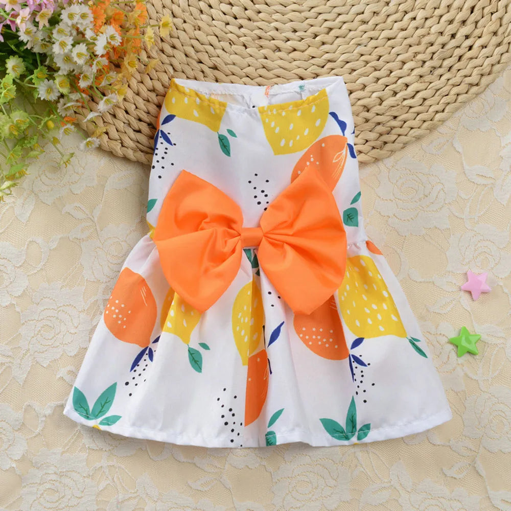 Dog Princess Dress Cute Print Puppy Dresses with Bowknot Sweet Cat Skirt Summer Thin Pet Wedding Party Chihuahua Doggies Clothes