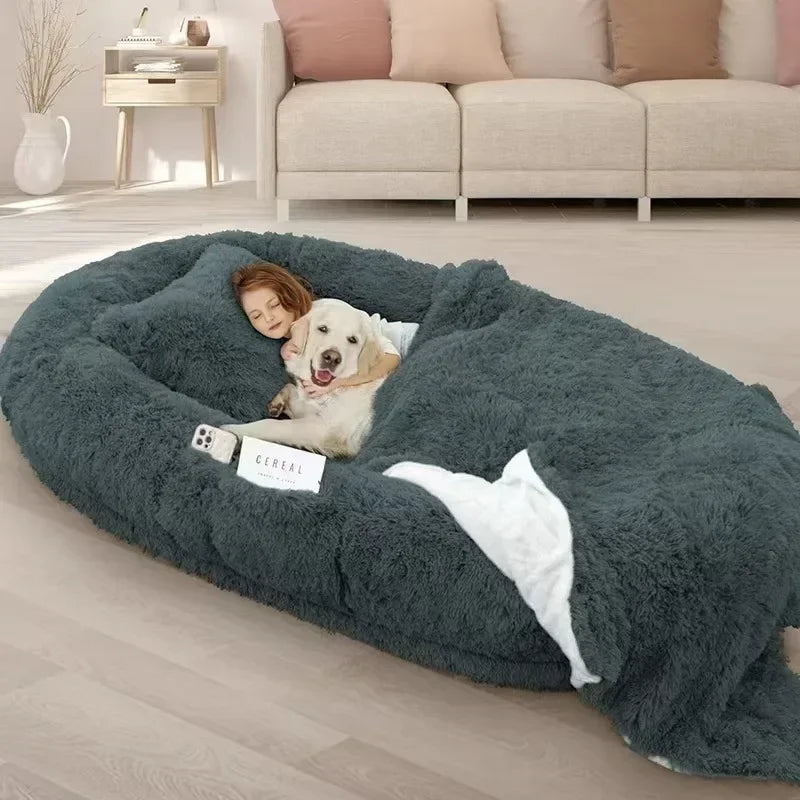 Plush Pet Bed with Pillow Quilt Winter Warm Large Foam Pad Pet Sleeping Pad Sofa Bed Removable and Washable Pet Kennel